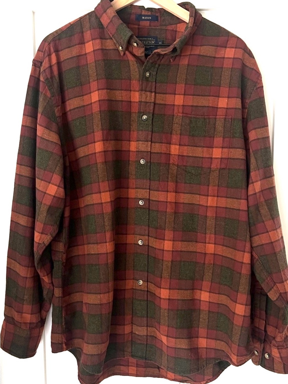 Pendleton Mason Men’s XL Rust Plaid Cotton Flannel Button Up Shirt